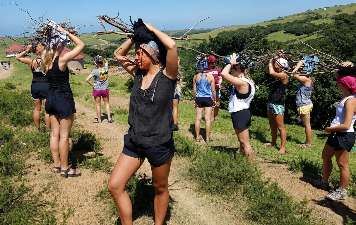 Tourists experiencing everyday village life